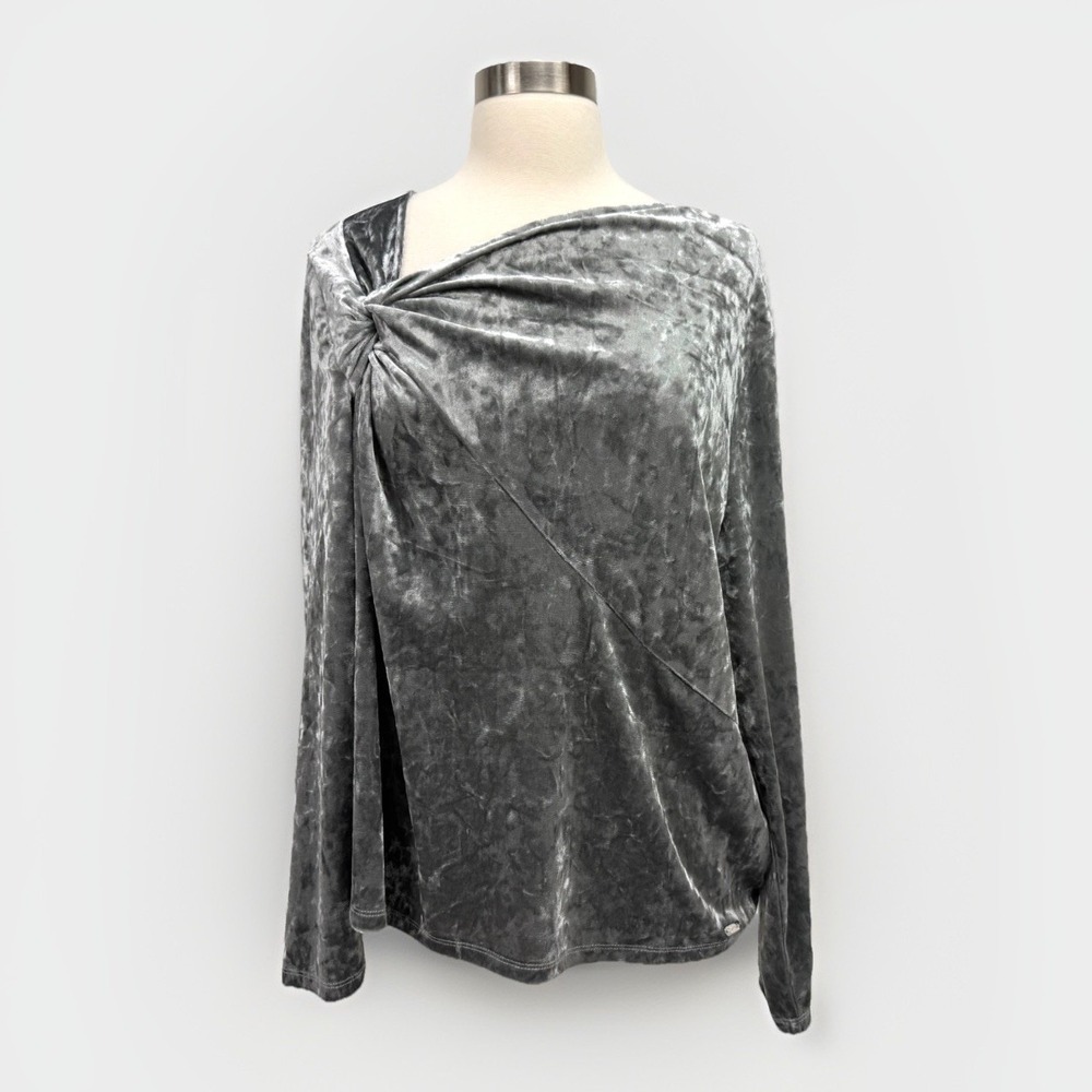 Calvin Klein NWT Silver Gray Velvet Twist Knot Top Women XL Holiday Party Dressy
